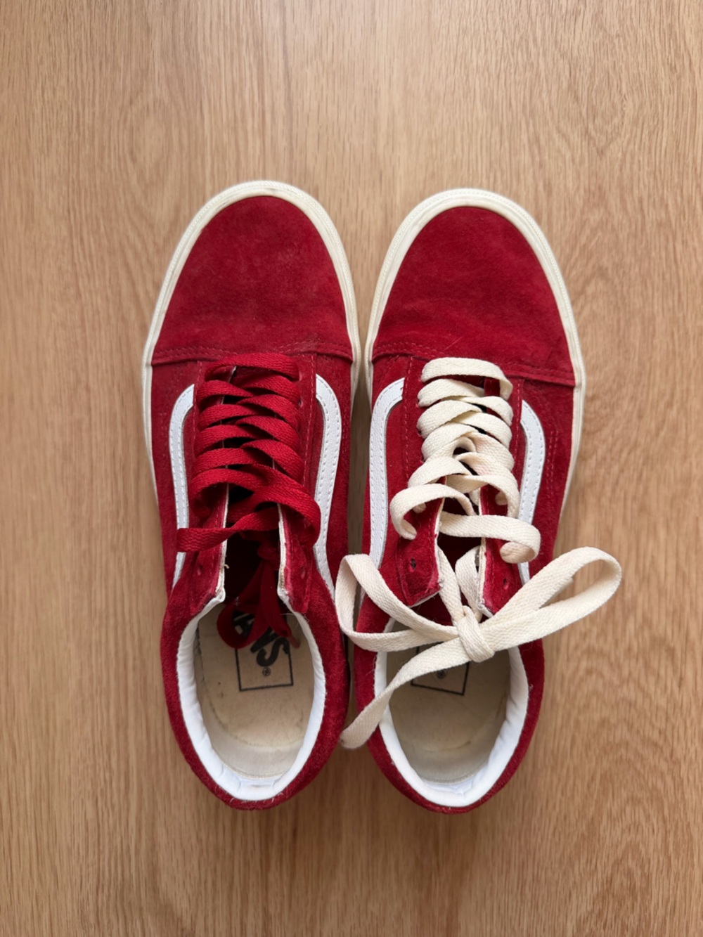 Vans Red Suede Low-Top Sneakers with White Side Stripe